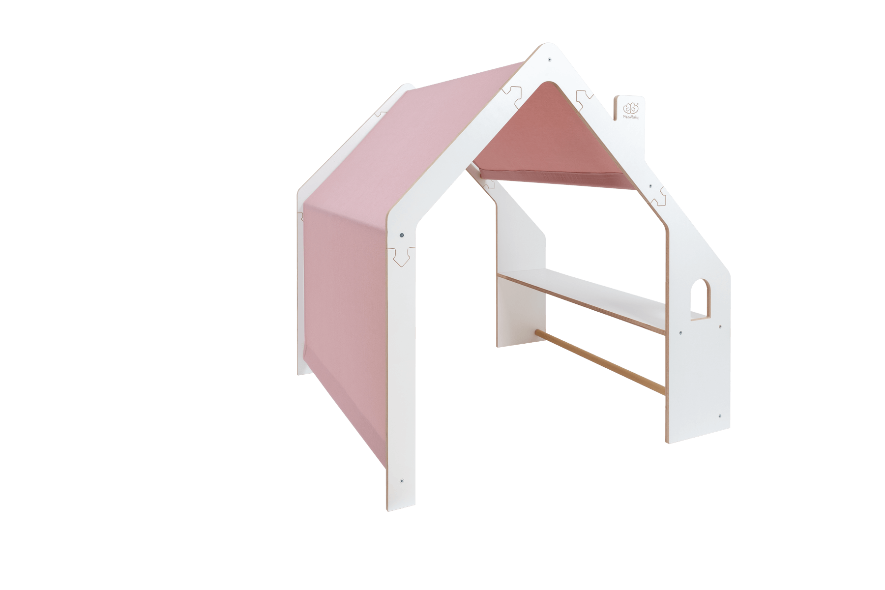 MeowBaby® White Wooden House for Kids - Pink Roof