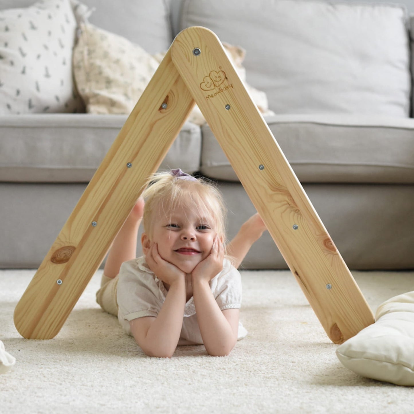 Natural Wood Ladder House With a Pink Cover