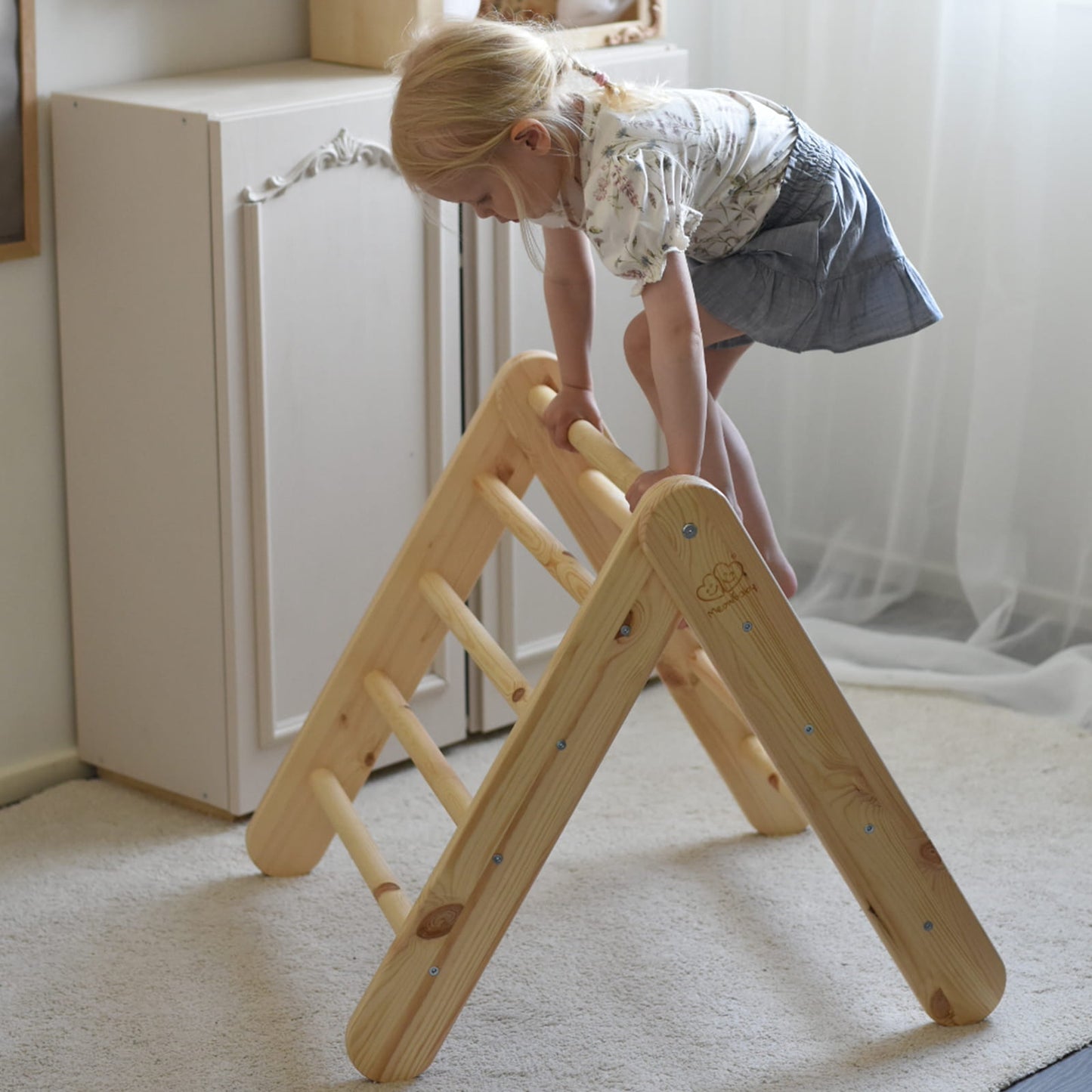 Natural Wood Ladder House With a Pink Cover