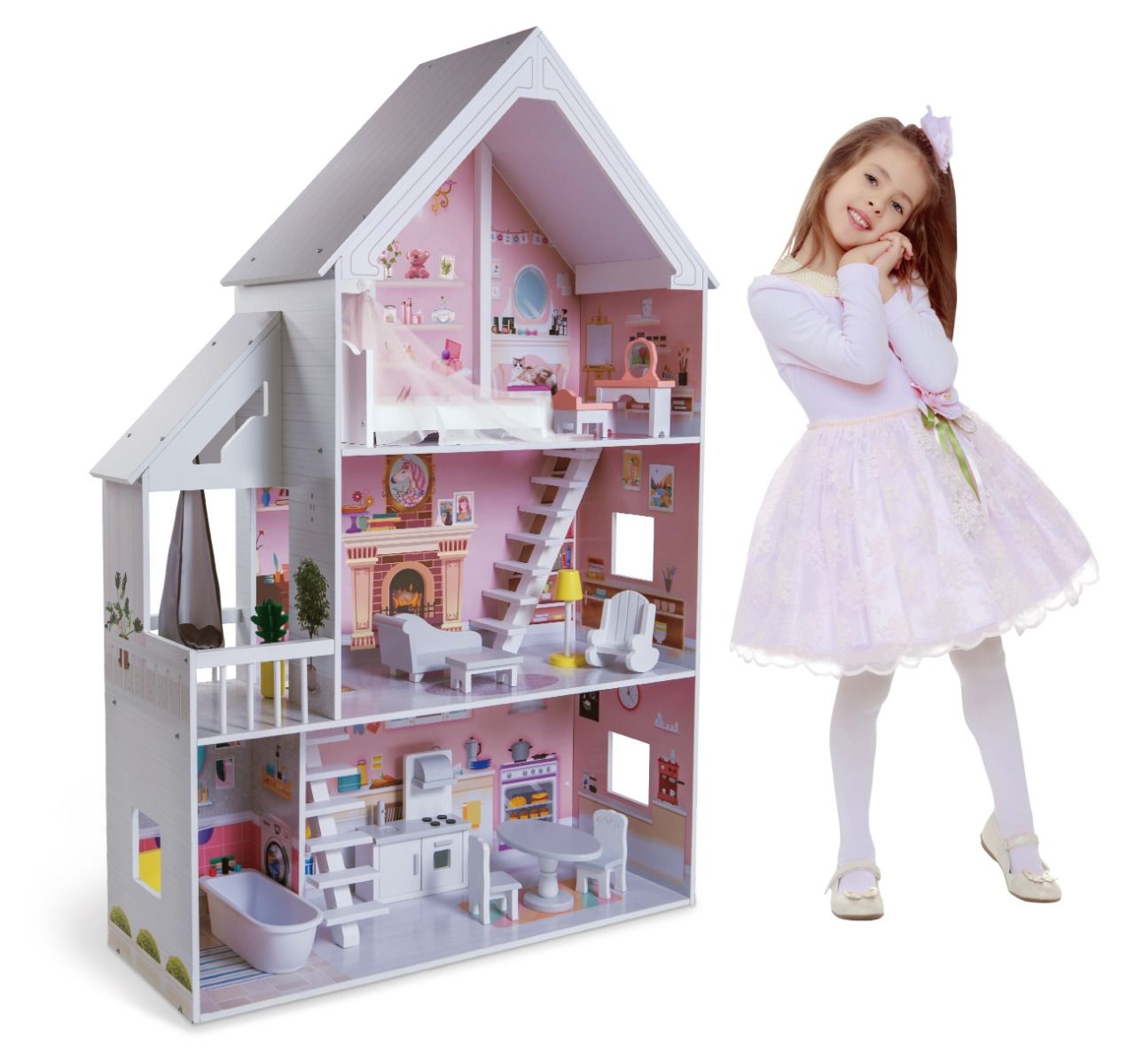 Wooden Dollhouse Liselle with LED Lights